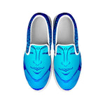 Blue Buddha Print White Slip On Sneakers