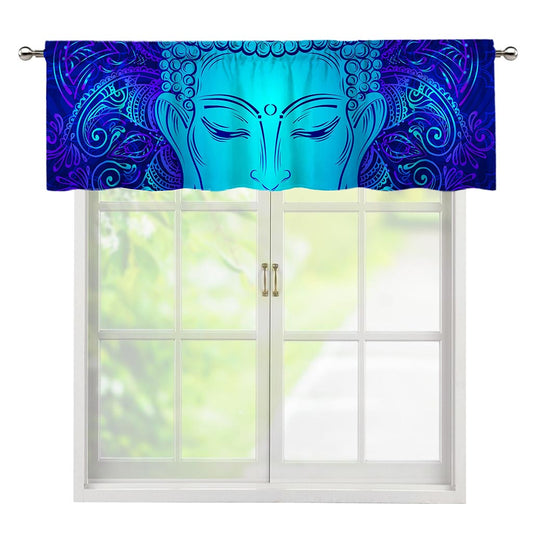 Blue Buddha Print Window Valance