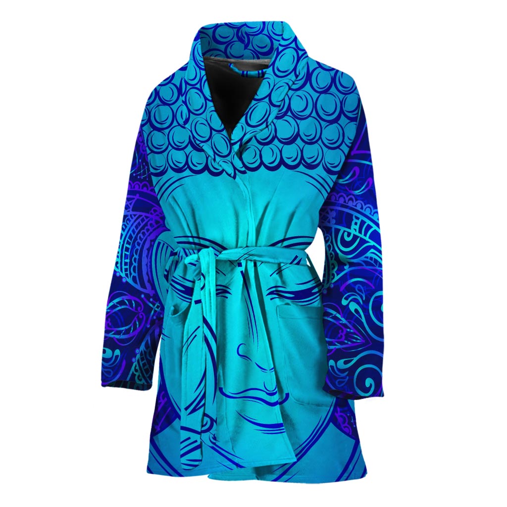 Blue Buddha Print Women's Bathrobe