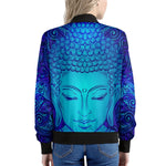 Blue Buddha Print Women's Bomber Jacket