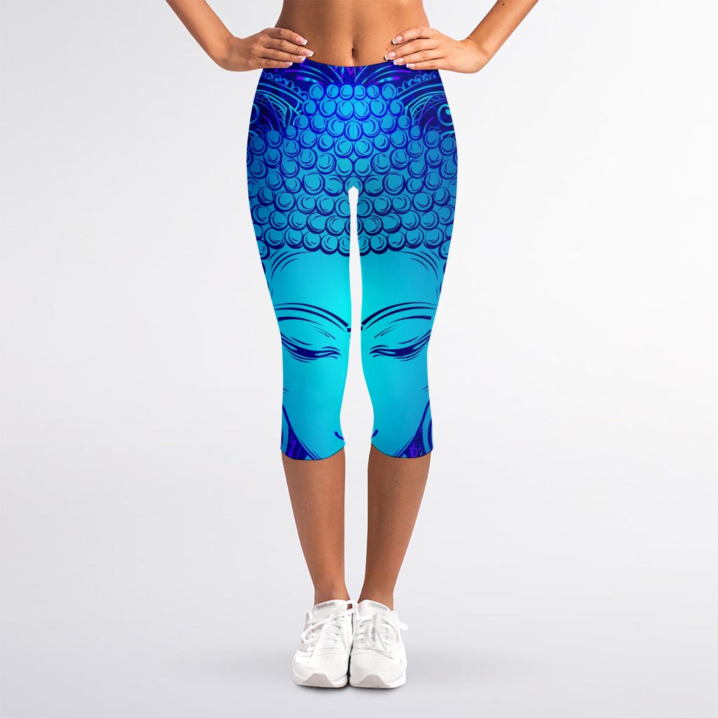 Blue Buddha Print Women's Capri Leggings