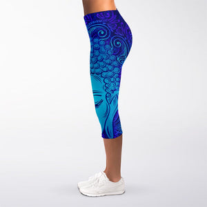 Blue Buddha Print Women's Capri Leggings