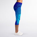 Blue Buddha Print Women's Capri Leggings