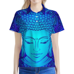 Blue Buddha Print Women's Polo Shirt