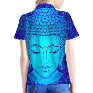 Blue Buddha Print Women's Polo Shirt