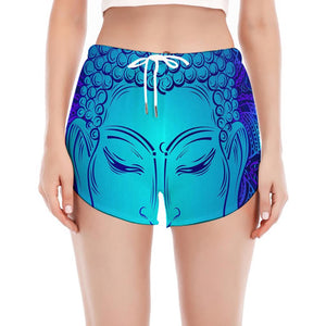 Blue Buddha Print Women's Split Running Shorts