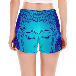 Blue Buddha Print Women's Split Running Shorts