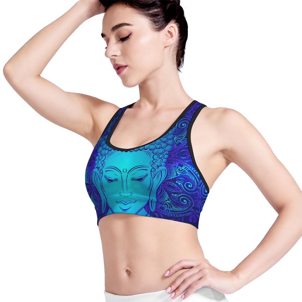 Blue Buddha Print Women's Sports Bra