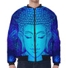 Blue Buddha Print Zip Sleeve Bomber Jacket