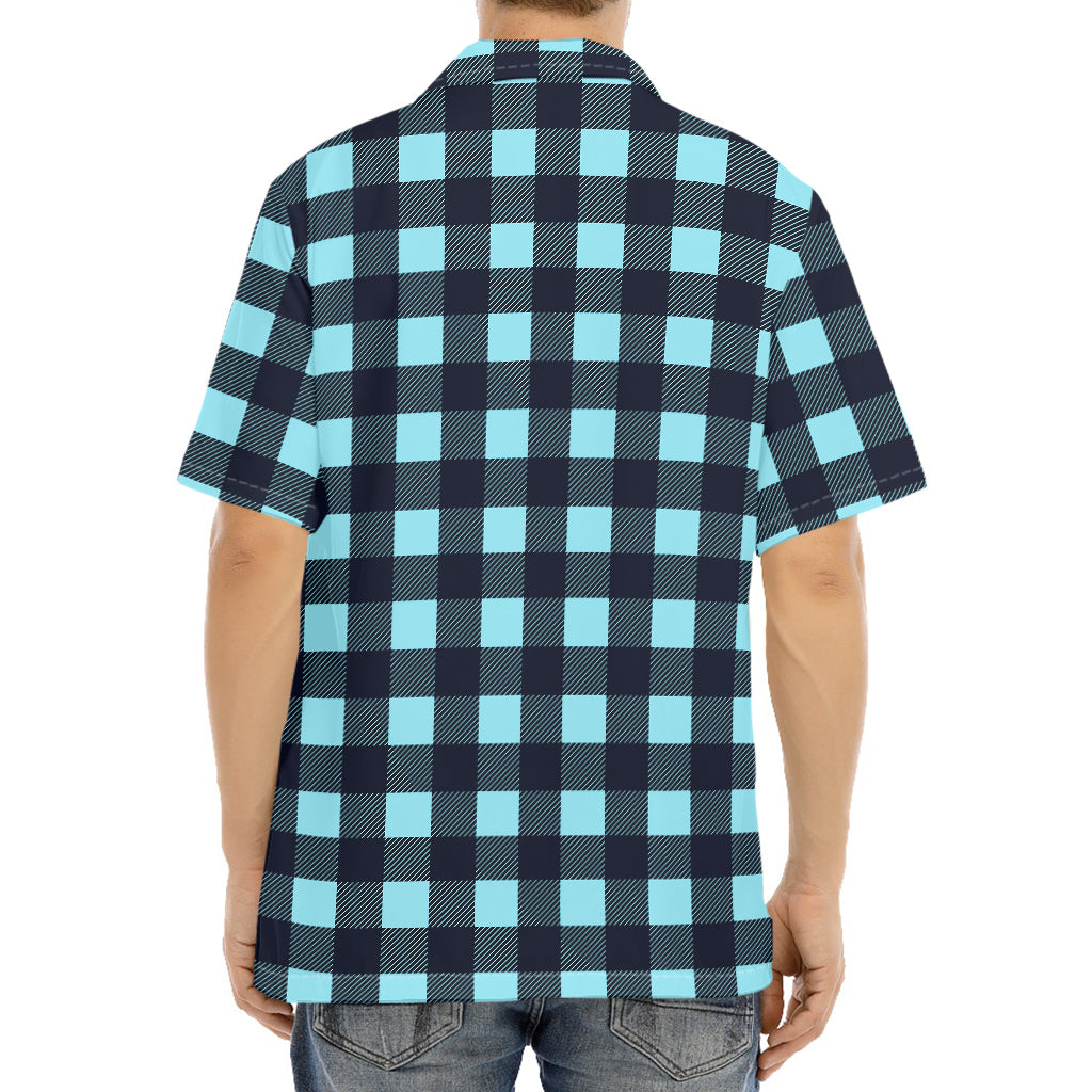 Blue Buffalo Check Pattern Print Aloha Shirt