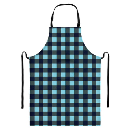 Blue Buffalo Check Pattern Print Bib Apron With Pocket