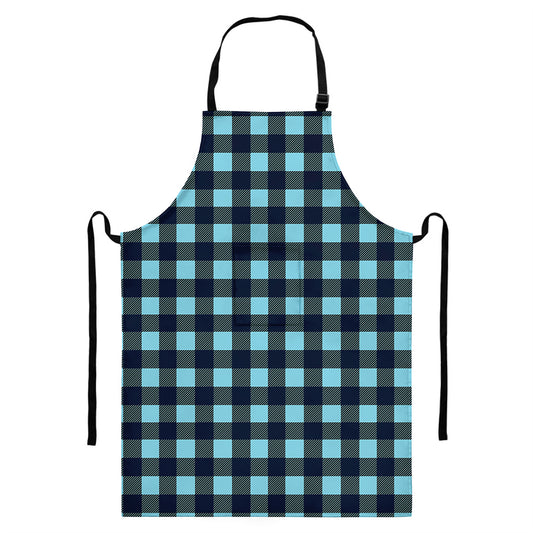 Blue Buffalo Check Pattern Print Bib Apron With Pocket