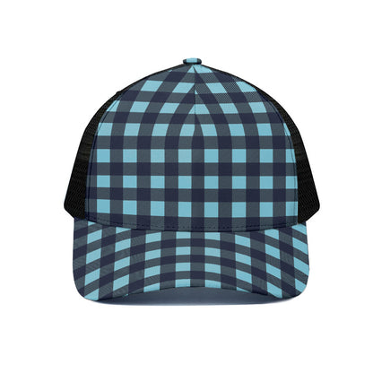 Blue Buffalo Check Pattern Print Black Mesh Trucker Cap