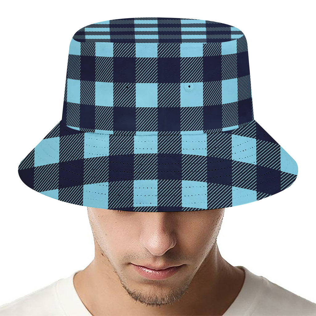 Blue Buffalo Check Pattern Print Bucket Hat