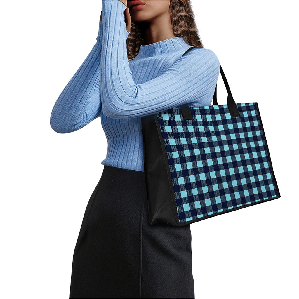 Blue Buffalo Check Pattern Print Canvas Tote Bag