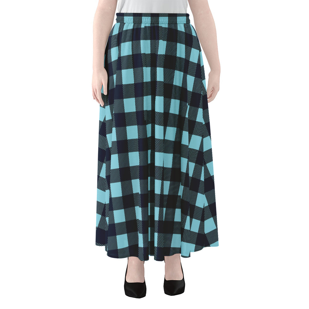 Blue Buffalo Check Pattern Print Chiffon Maxi Skirt
