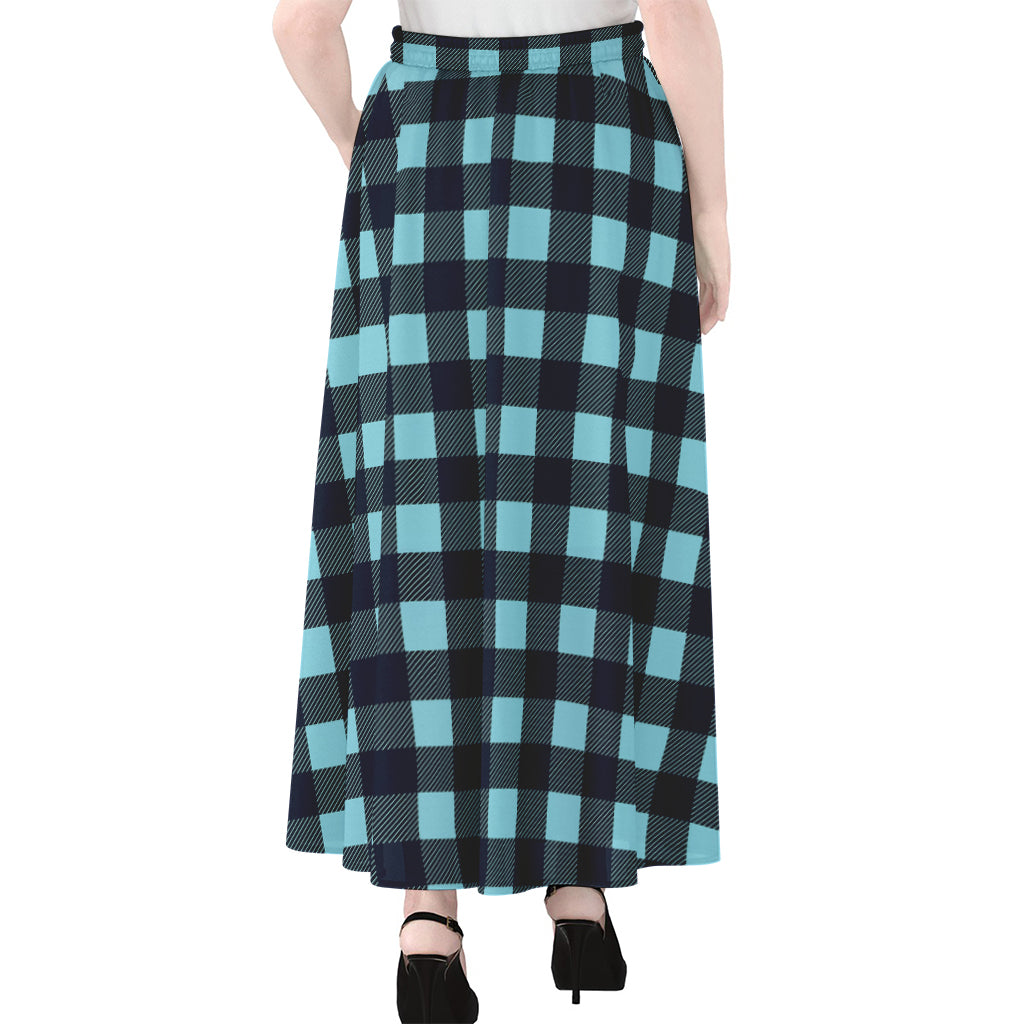 Blue Buffalo Check Pattern Print Chiffon Maxi Skirt