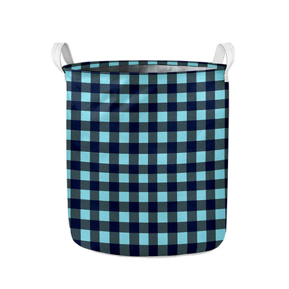 Blue Buffalo Check Pattern Print Collapsible Laundry Basket