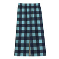 Blue Buffalo Check Pattern Print Cotton Front Slit Maxi Skirt