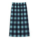 Blue Buffalo Check Pattern Print Cotton Front Slit Maxi Skirt
