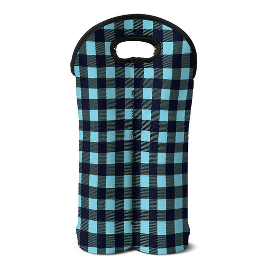 Blue Buffalo Check Pattern Print Double Neoprene Wine Tote