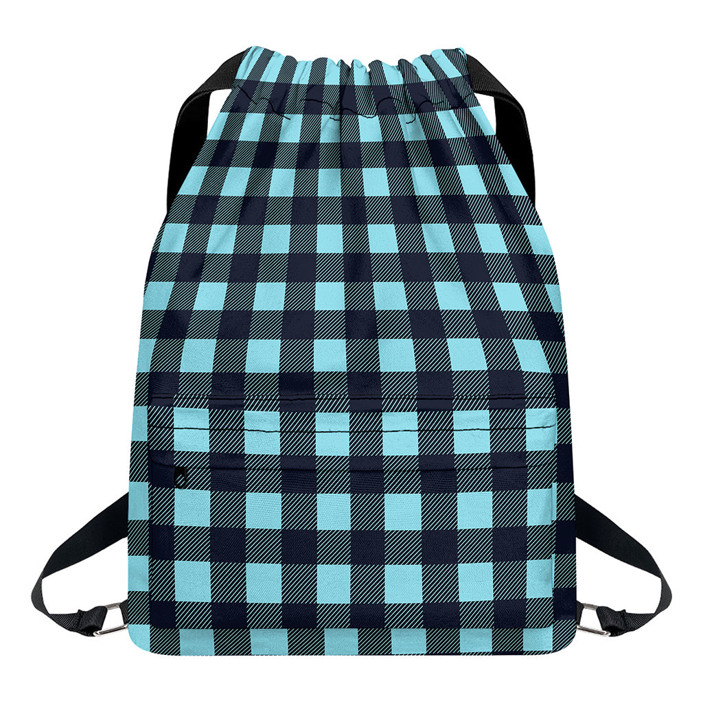 Blue Buffalo Check Pattern Print Drawstring Backpack