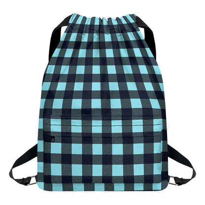 Blue Buffalo Check Pattern Print Drawstring Backpack