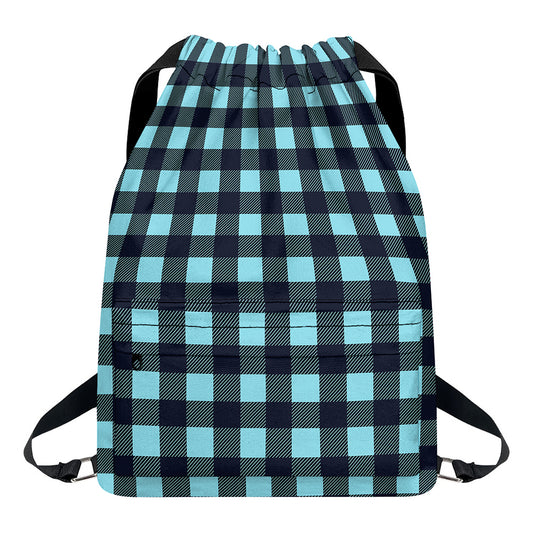 Blue Buffalo Check Pattern Print Drawstring Backpack