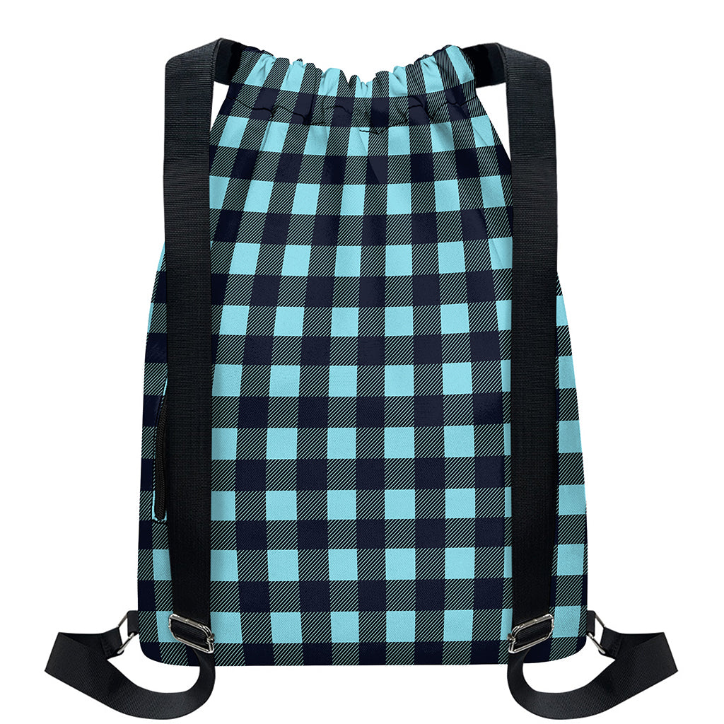 Blue Buffalo Check Pattern Print Drawstring Backpack