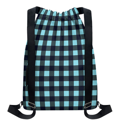 Blue Buffalo Check Pattern Print Drawstring Backpack