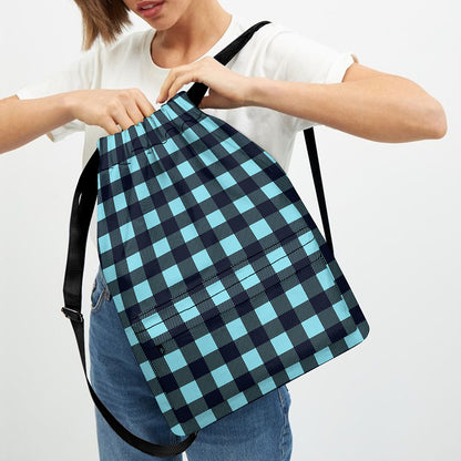 Blue Buffalo Check Pattern Print Drawstring Backpack