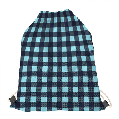 Blue Buffalo Check Pattern Print Drawstring Bag