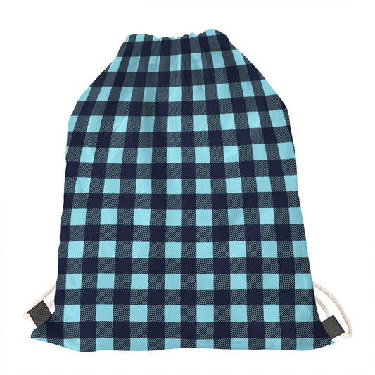 Blue Buffalo Check Pattern Print Drawstring Bag