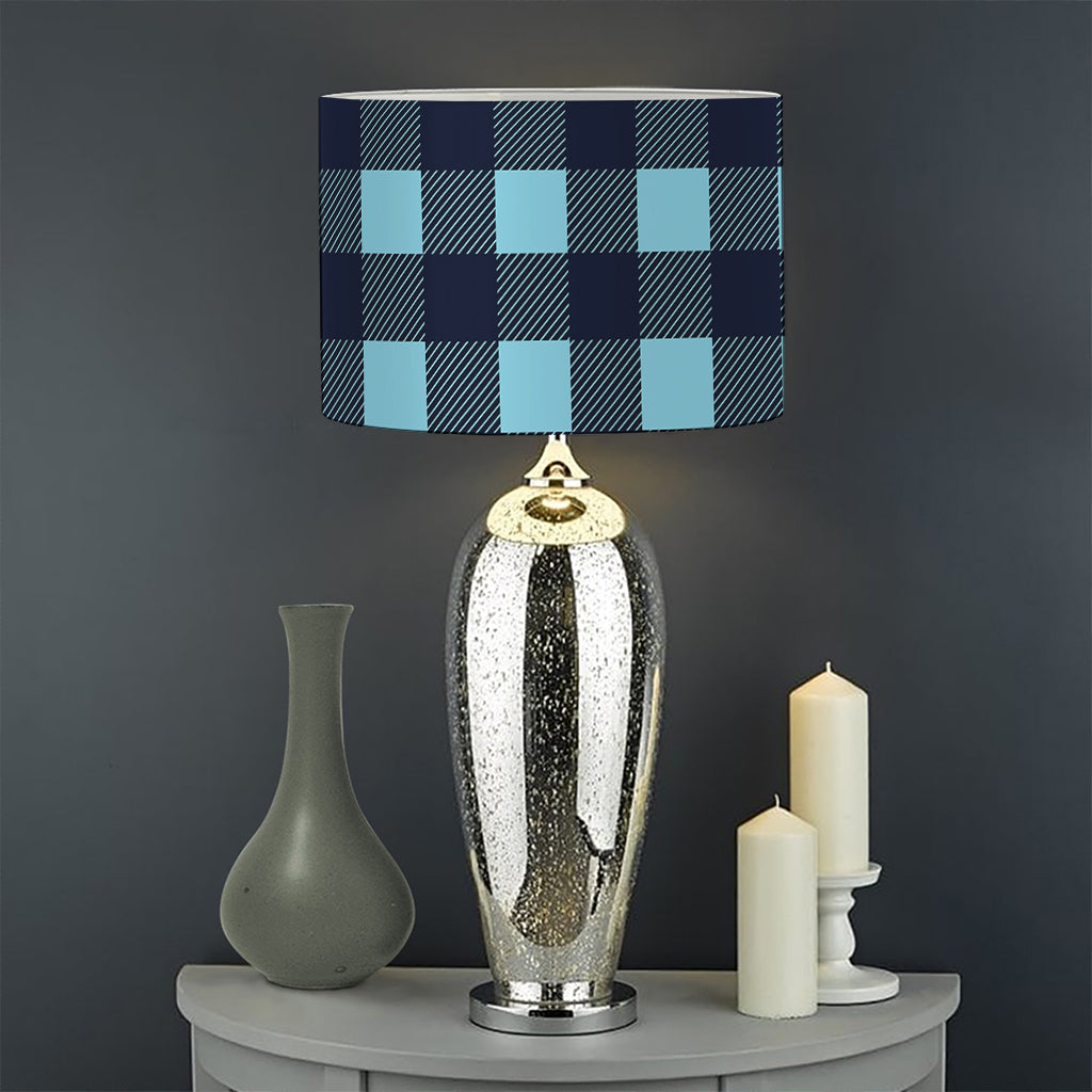 Blue Buffalo Check Pattern Print Drum Lamp Shade