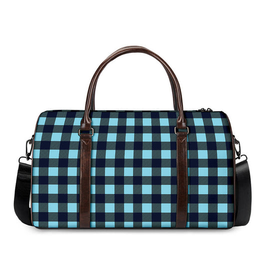 Blue Buffalo Check Pattern Print Duffle Bag