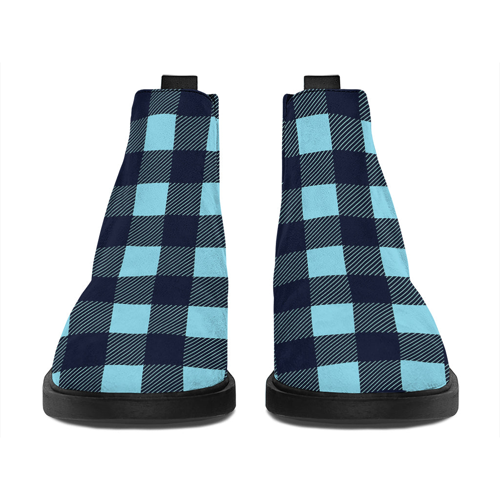 Blue Buffalo Check Pattern Print Flat Ankle Boots