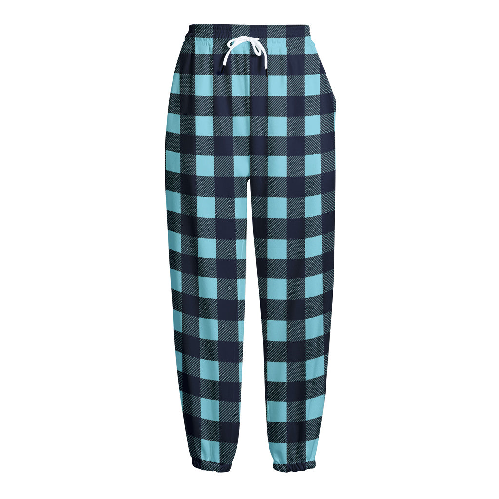 Blue Buffalo Check Pattern Print Fleece Lined Knit Pants