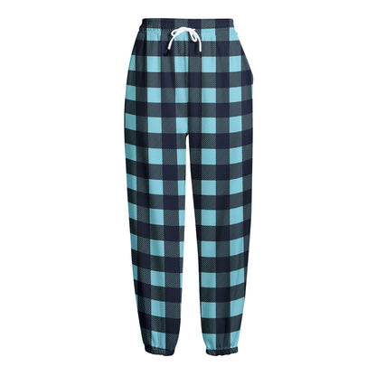 Blue Buffalo Check Pattern Print Fleece Lined Knit Pants