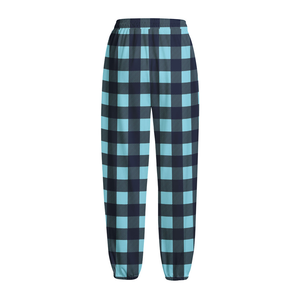 Blue Buffalo Check Pattern Print Fleece Lined Knit Pants