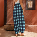 Blue Buffalo Check Pattern Print Harem Pants