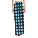 Blue Buffalo Check Pattern Print High Slit Maxi Skirt