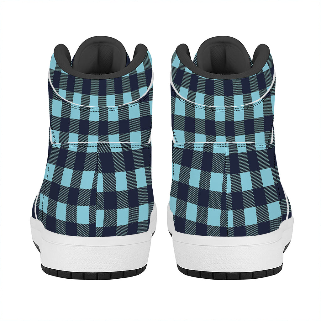 Blue Buffalo Check Pattern Print High Top Leather Sneakers