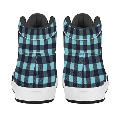 Blue Buffalo Check Pattern Print High Top Leather Sneakers