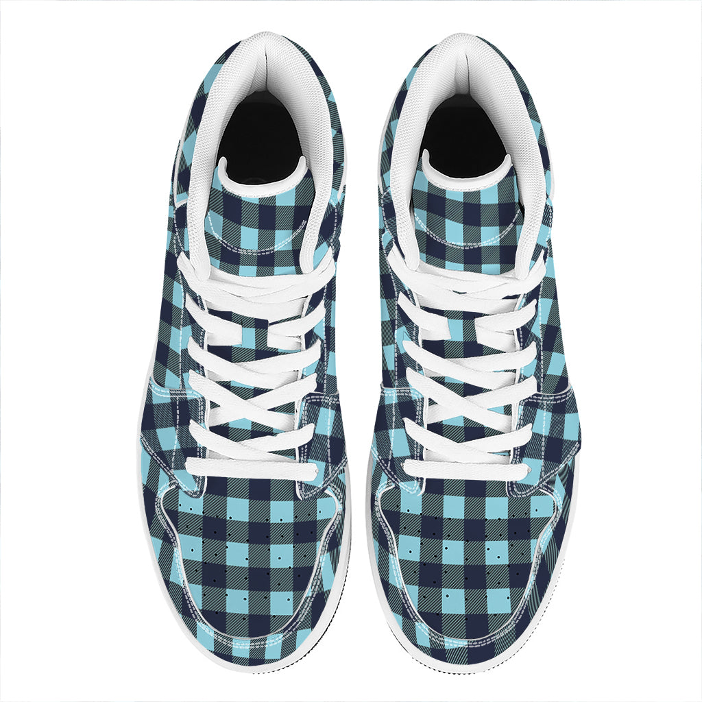 Blue Buffalo Check Pattern Print High Top Leather Sneakers