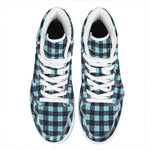 Blue Buffalo Check Pattern Print High Top Leather Sneakers