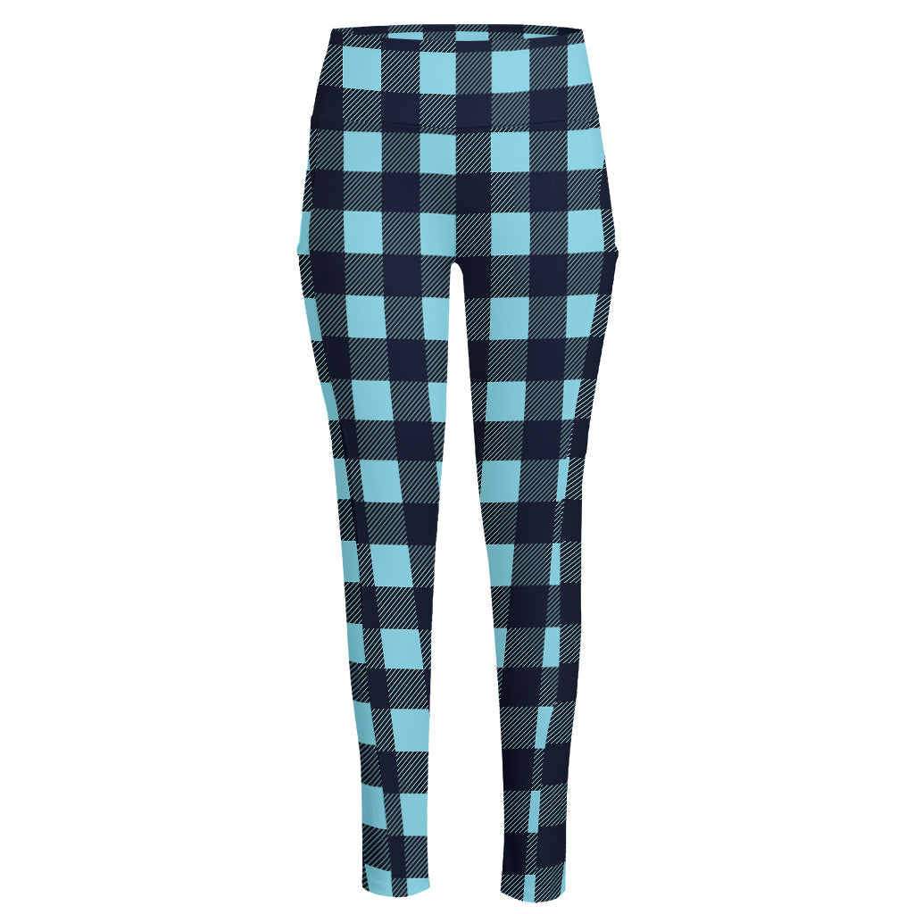 Blue Buffalo Check Pattern Print High-Waisted Pocket Leggings