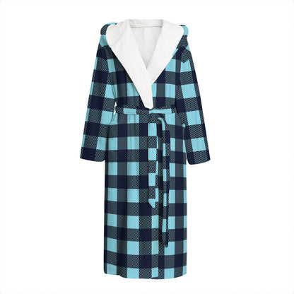 Blue Buffalo Check Pattern Print Hooded Bathrobe