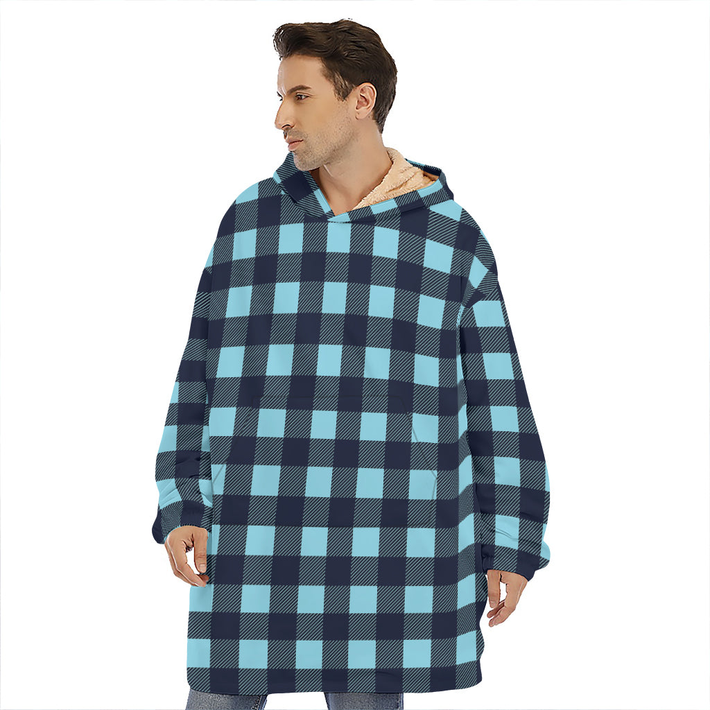 Blue Buffalo Check Pattern Print Hoodie Blanket