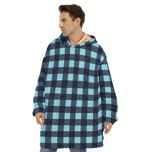 Blue Buffalo Check Pattern Print Hoodie Blanket