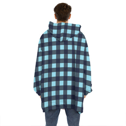 Blue Buffalo Check Pattern Print Hoodie Blanket